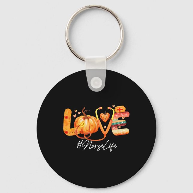 Love Nurse Life Pumpkin Fall Autumn Thanksgiving N Key Ring (Front)