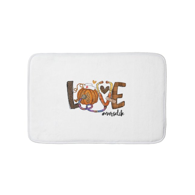Love Nurse Life Pumpkin Leopard Fall Halloween Bath Mat (Front)