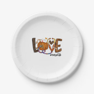 Love Nurse Life Pumpkin Leopard Fall Halloween Paper Plate