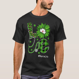 Love Nurse Life Stethoscope Irish Leopard St Patri T-Shirt