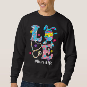 Love Nurse Life Stethoscope Scrub Dabbing Eggs Eas Sweatshirt