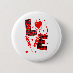 Love Nurse Life Valentine Day Leopard Plaid Red He 6 Cm Round Badge