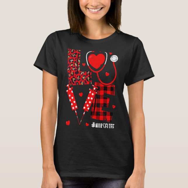 Love Nurse Life Valentine Day Leopard Plaid Red He T-Shirt (Front)