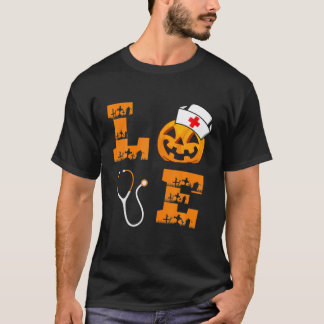 Love Nurse Pumpkin Jack O Lantern Funny Halloween T-Shirt