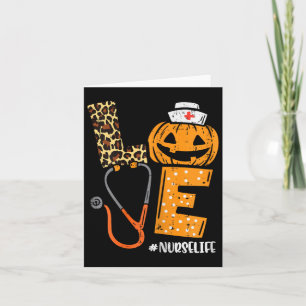 Love Nurse Pumpkin Leopard Fall Halloween Thanksgi Card
