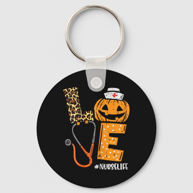 Love Nurse Pumpkin Leopard Fall Halloween Thanksgi Key Ring (Front)