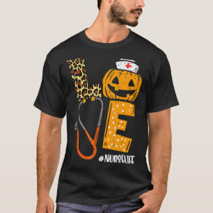 Love Nurse Pumpkin Leopard Fall Halloween Thanksgi T-Shirt