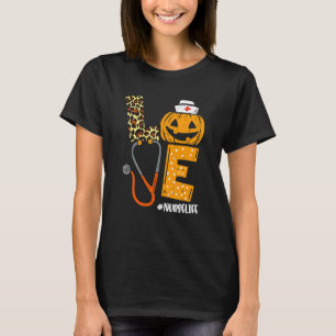Love Nurse Pumpkin Leopard Fall Halloween Thanksgi T-Shirt