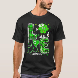 LOVE Nurse Shamrock Stethoscope Plaid Leopard St P T-Shirt