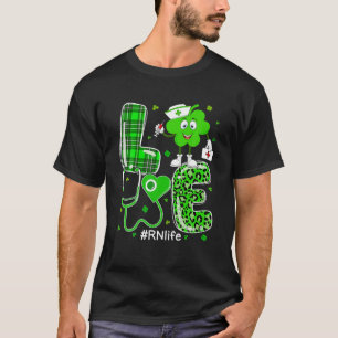 LOVE Nurse Shamrock Stethoscope Plaid Leopard St P T-Shirt
