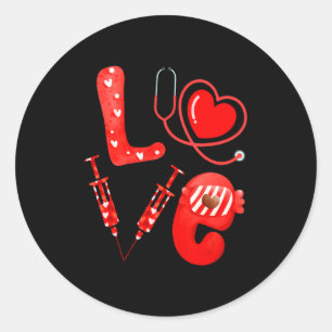 Love Nurse Stethoscope Syringe Happy Valentines D  Classic Round Sticker