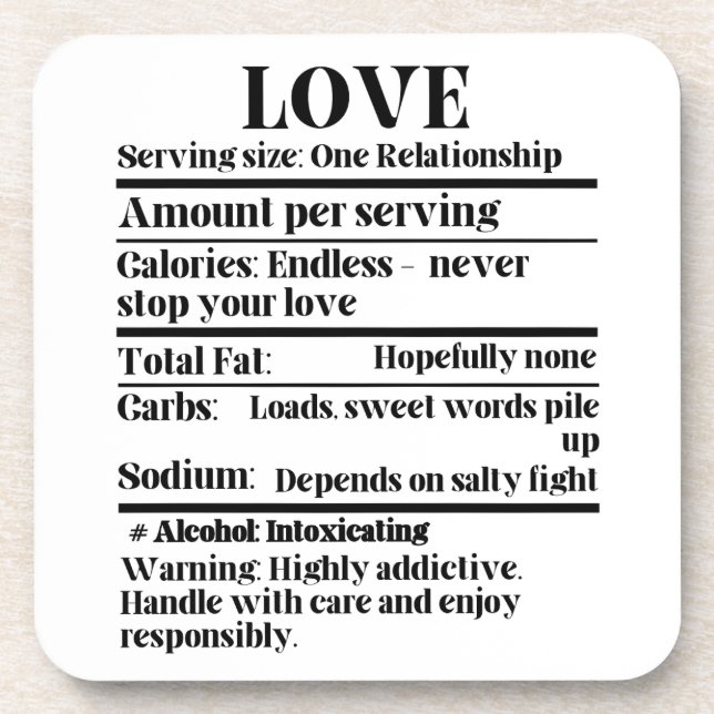 Love - Nutrition facts.w Coaster (Front)