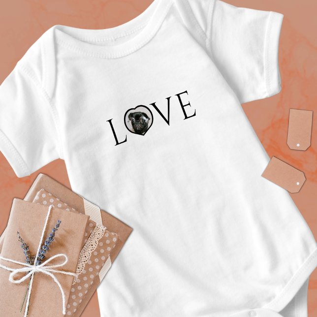  Love, O is custom heart photo Black Script  Baby Bodysuit (Creator Uploaded)