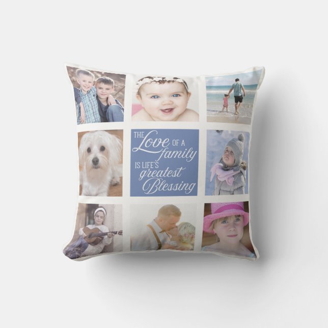 Love of Family | 8 Square Photos Custom Colour Cushion (Front)