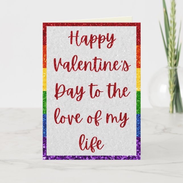 Love Of My Life LGBT Pride Glitter Valentine Card (Front)