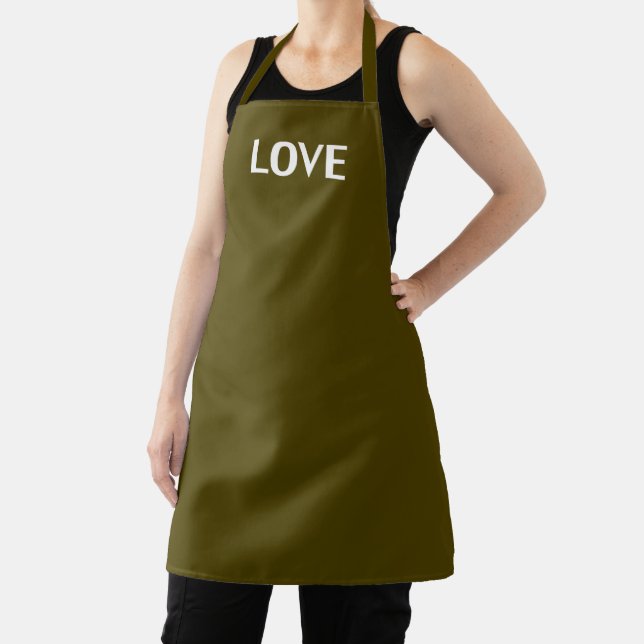 Love, olive moss green white apron (Insitu)