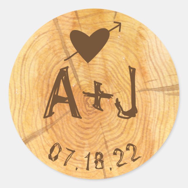 Love on a Log | Custom Monograms Wedding Party Classic Round Sticker (Front)