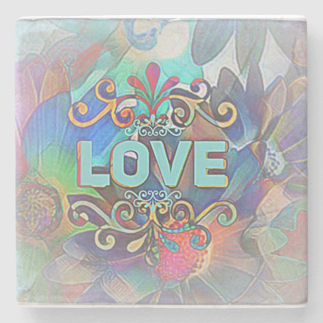 "Love" on Beautiful Marble StoneCoaster Stone Coaster (Front)