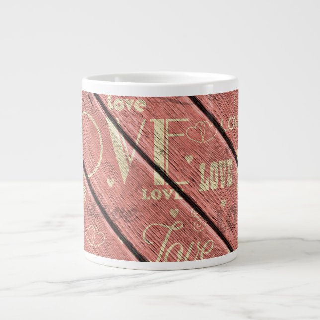 Love on Pink Wood Background Large Coffee Mug (Front)