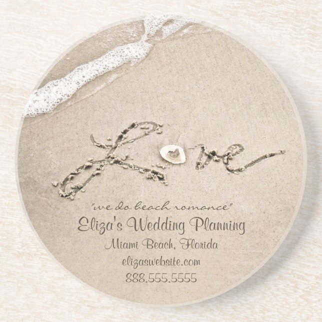 Love on the Beach Wedding Business Coasters (Front)