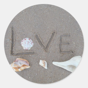 Love on the Beach with sea shells Classic Round Sticker