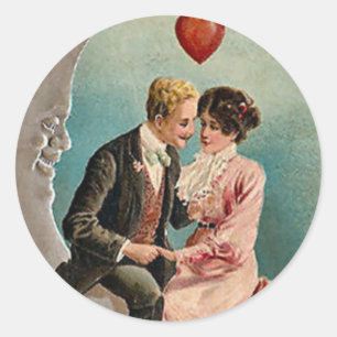 Love on the Moon Classic Round Sticker
