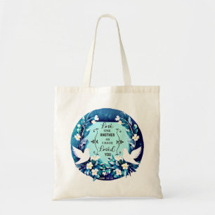 Love One Another Blue and White Doves Tote Bag