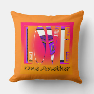 Love One Another Graphic Orange Cushion