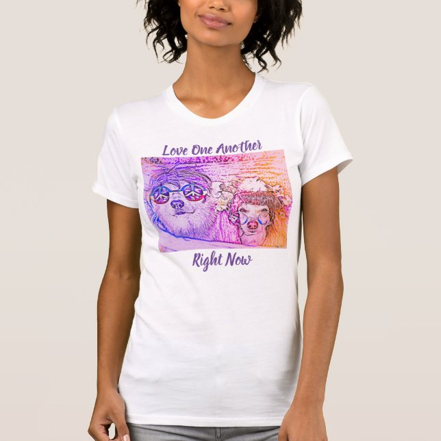 Love One Another Hippie Corgi Tee Shirt (Front)
