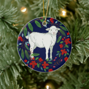 Love One Another   Lamb & Floral Ceramic Ornament