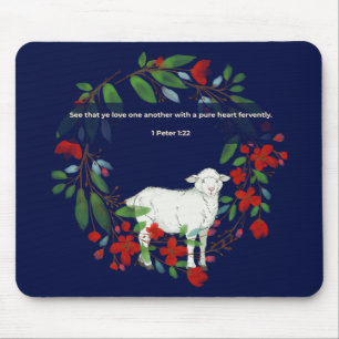 Love One Another Lamb & Floral Mousepad
