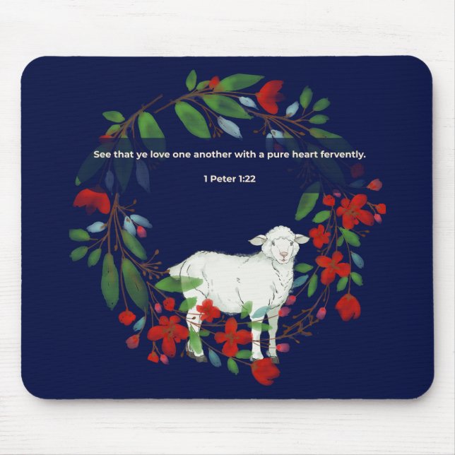 Love One Another | Lamb & Floral Mousepad (Front)