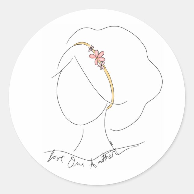 "Love One Another" sticker, hand drawn Classic Round Sticker (Front)