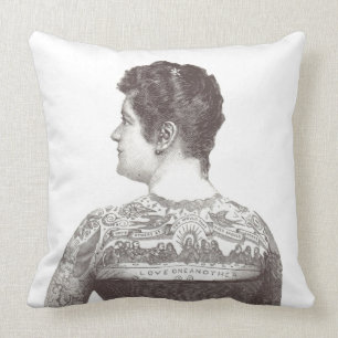 'Love One Another' Tattooed Victorian Woman Cushion