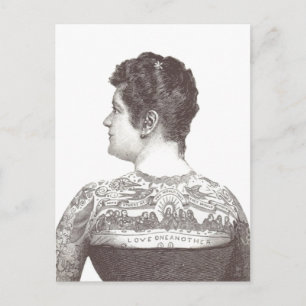 'Love One Another' Tattooed Victorian Woman Postcard