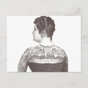 'Love One Another' Tattooed Victorian Woman Postcard