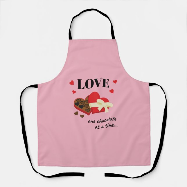 Love One Chocolate at a Time Funny Quote Apron (Front)