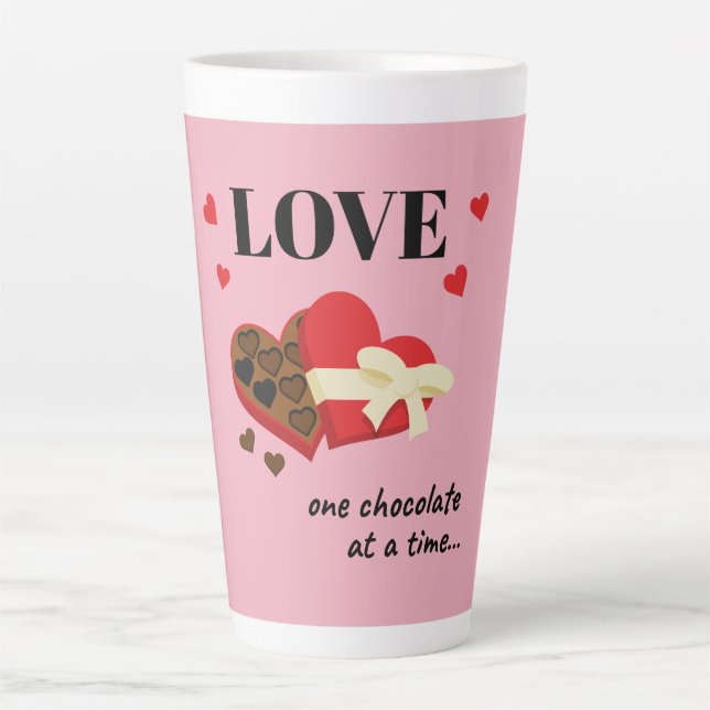 Love One Chocolate at a Time Funny Quote Latte Mug (Front)