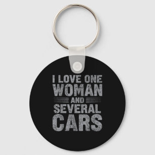 Love one woman and several funny car guy graphic key ring