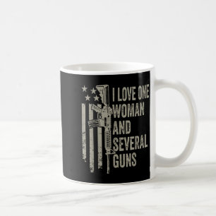 Love one woman and several guns, funny husband dad coffee mug