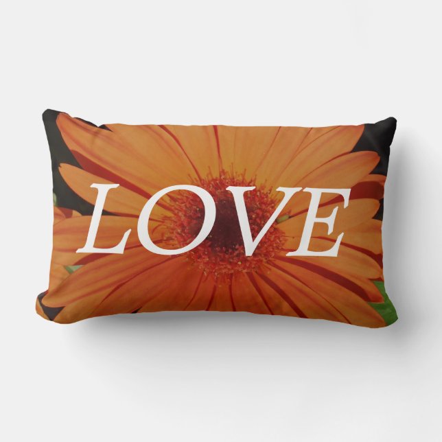 lOVE  orange gerber daisy, flowers inspiration Lumbar Cushion (Front)