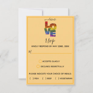 LOVE Orange Themed Flowers Same-Sex Wedding RSVP C Card