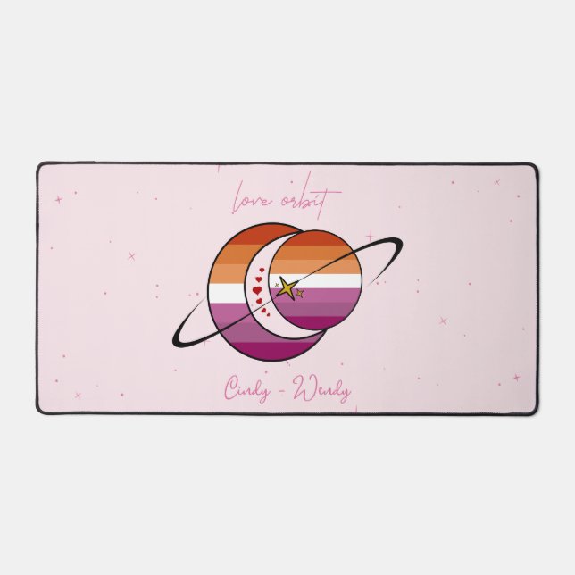 Love Orbit Universe Sun & Moon Sunset Lesbian Flag Desk Mat (Front)