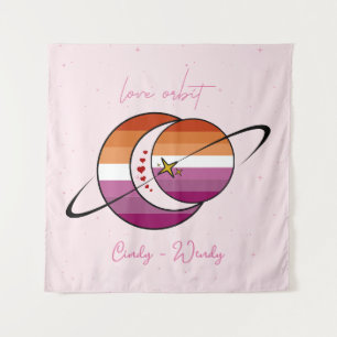 Love Orbit Universe Sun & Moon Sunset Lesbian Flag Tapestry