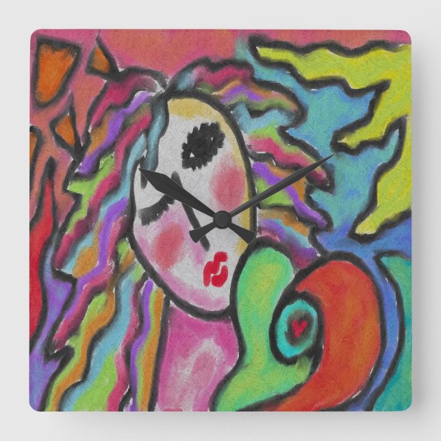 Love Original Abstract Art Square Wall Clock (Front)