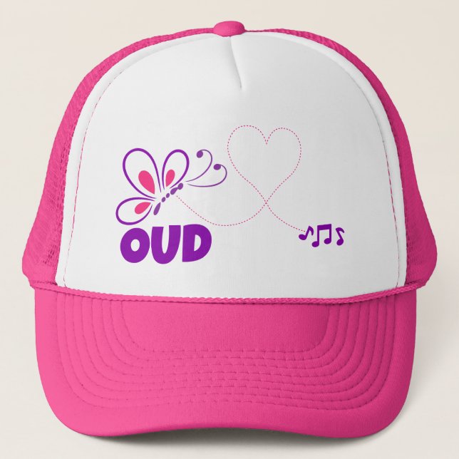 Love Oud Pink Purple Butterfly Heart Trucker Hat (Front)
