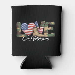 Love Our Veterans Day Proud Military American Flag Can Cooler