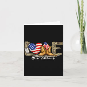 Love our veterans day proud military american flag card
