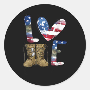 Love Our Veterans Day Proud Military American Flag Classic Round Sticker