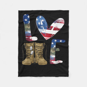 Love Our Veterans Day Proud Military American Flag Fleece Blanket
